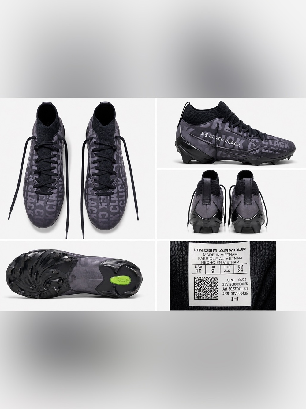Under Armour Men’s Black and Gray Athletic Football Cleats